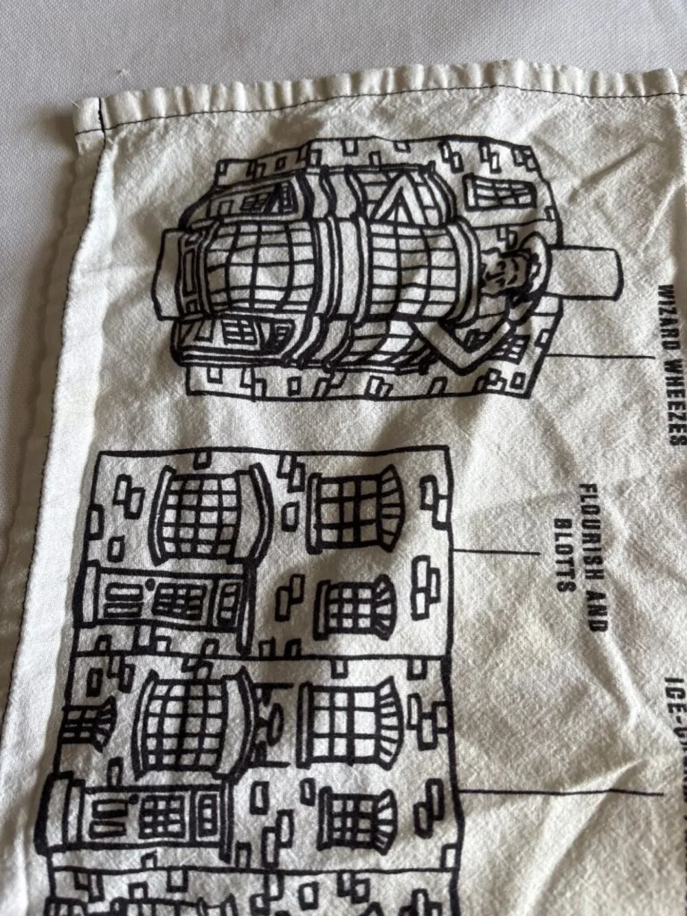 Harry Potter Diagon Alley Map Tea Towel Black & White Hallmark 100% Cotton